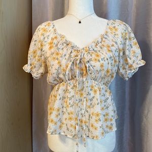 Dazy | Floral Peasant Top Cottagecore Puff Sleeves Cinched Waist Size Medium